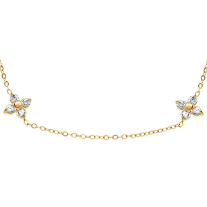 Collier en acier dor� quatre fleurs d'oxydes blancs - 41+5cm