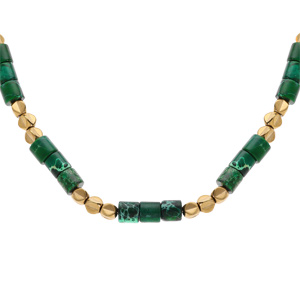 Collier en acier doré rondelles vertes, 40+5cm - Vue 1