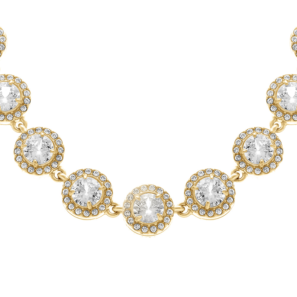 Collier en acier dor� ronds d\'oxydes blancs sertis contour avec oxydes blancs sertis - 31+14cm - Vue 1