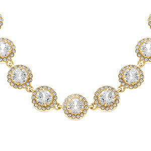 Collier en acier dor� ronds d'oxydes blancs sertis contour avec oxydes blancs sertis - 31+14cm