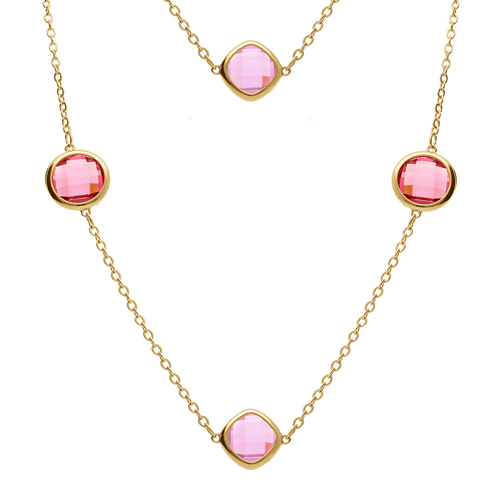 Collier en acier dor� sautoir d\'oxydes carr�s d�grad� de rose - Vue 1