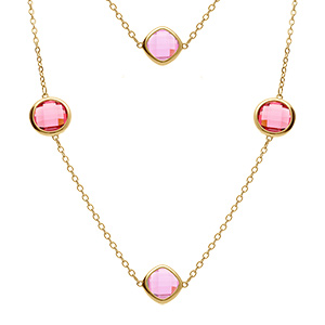 Collier en acier dor� sautoir d'oxydes carr�s d�grad� de rose