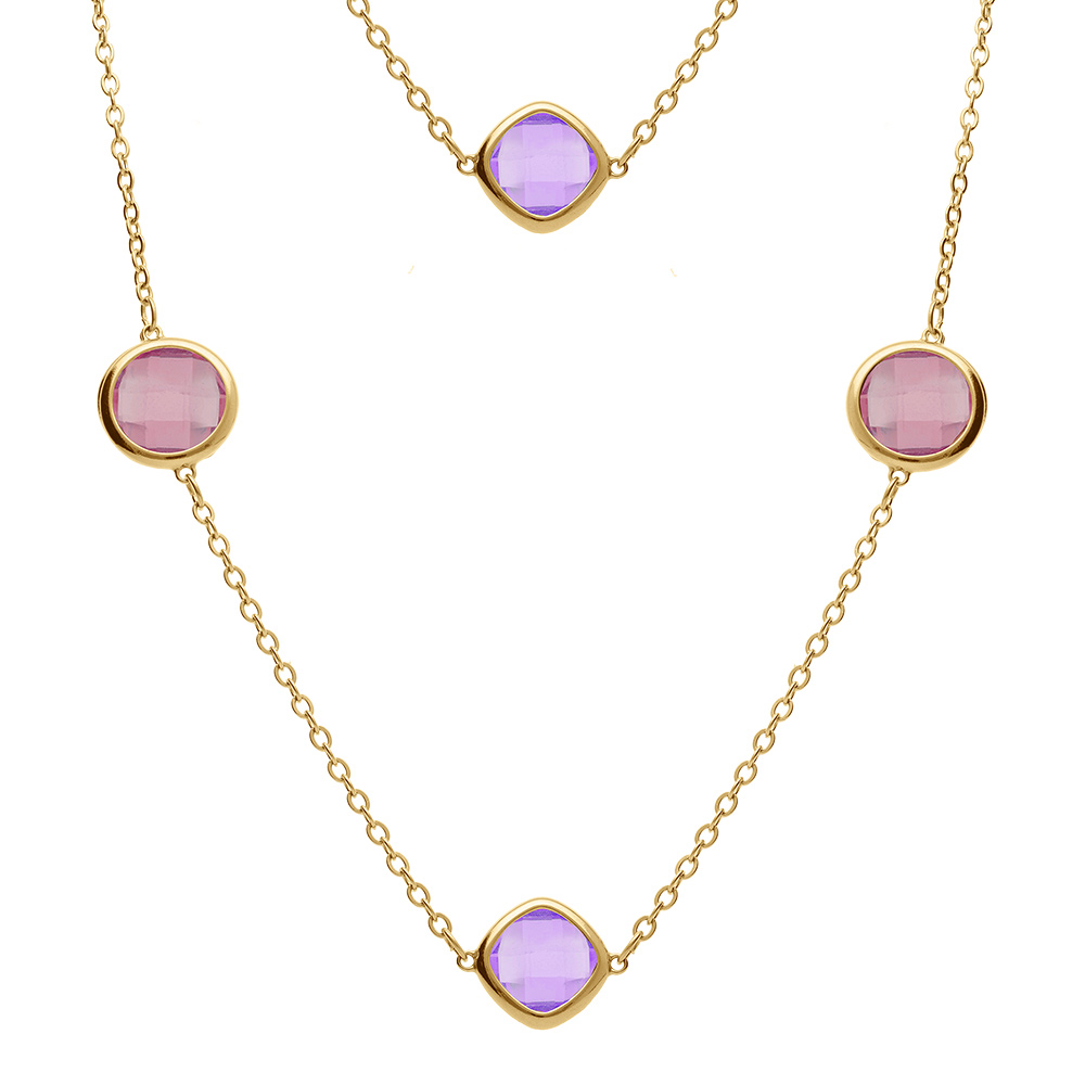 Collier en acier dor� sautoir d\'oxydes carr�s d�grad� de violet - Vue 1