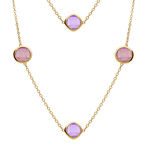 Collier en acier dor� sautoir d'oxydes carr�s d�grad� de violet