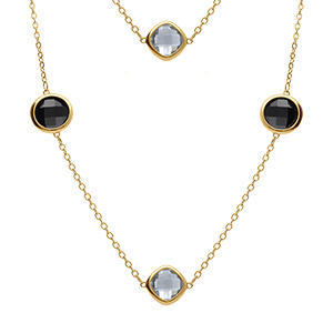 Collier en acier dor� sautoir d'oxydes carr�s noirs et gris