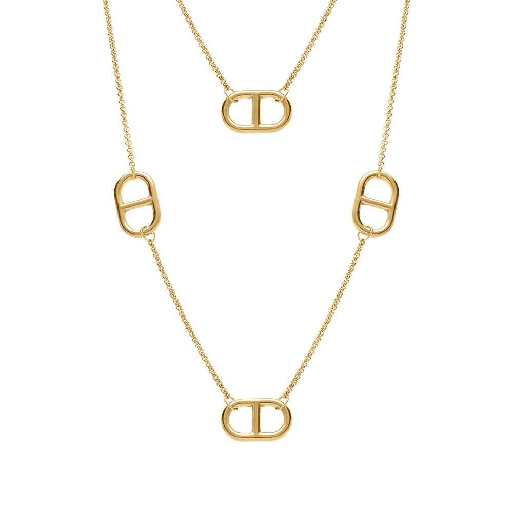 Collier en acier dor� sautoir maille marine - 90 + 5cm - Vue 1