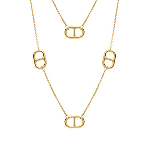 Collier en acier dor� sautoir maille marine - 90 + 5cm