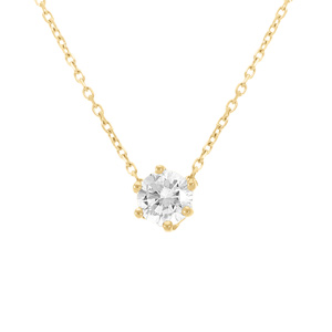 Collier en acier doré solitaire 6mm oxyde blanc serti - Vue 1