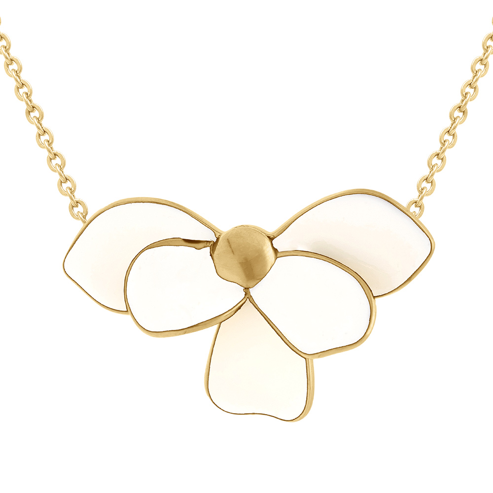 Collier en acier dor� Stella Mia demi fleur avec r�sine blanche - 38+5cm - Vue 1