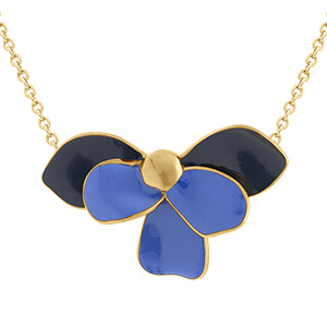 Collier en acier dor�  Stella Mia demi fleur avec r�sine bleue  -38+5cm