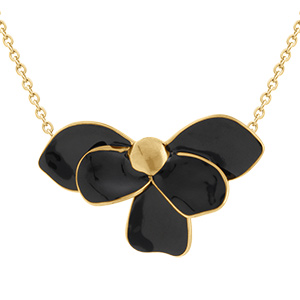Collier en acier dor�  Stella Mia demi fleur avec r�sine noire - 38+5cm