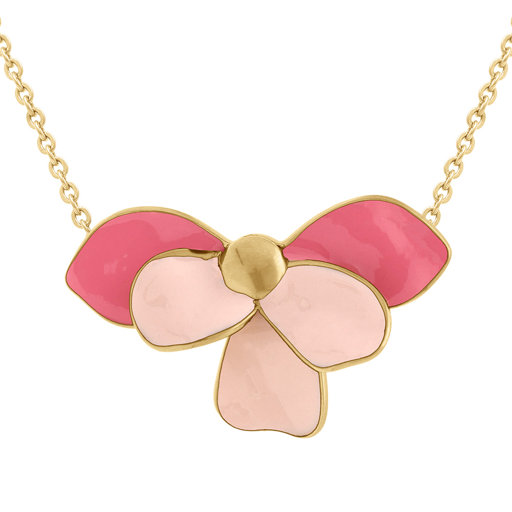 Collier en acier dor�  Stella Mia demi fleur avec r�sine rose - 38+5cm - Vue 1