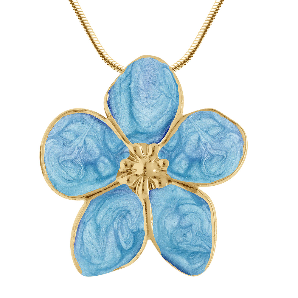 Collier en acier dor�  Stella Mia fleur nacr�e bleu ciel pendentif fleur - 41+5cm - Vue 1