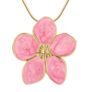 Collier en acier dor� Stella Mia fleur nacr�e rose pendentif fleur - 41+5cm