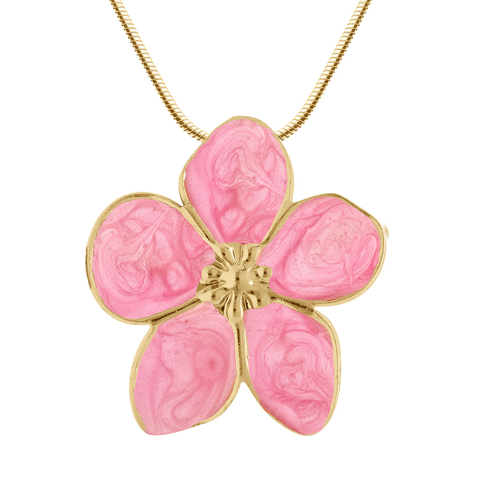 Collier en acier dor�  Stella Mia  nacr�e rose pendentif fleur - 41+5cm - Vue 1