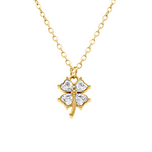 Collier en acier dor� tr�fle avec oxydes blancs - 40+5cm