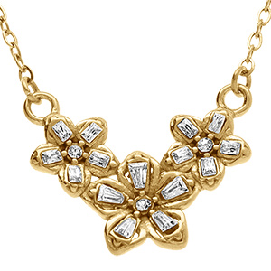 Collier en acier dor� trois fleurs d'oxydes blancs sertis - 40+5cm