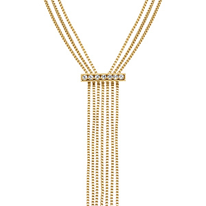 Collier en acier dor� trois rangs barrette d'oxydes blancs multi fils - 52+5cm