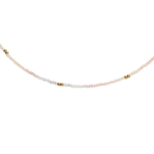 Collier en acier doré verre nacré ton pastel - 37+5cm - Vue 1