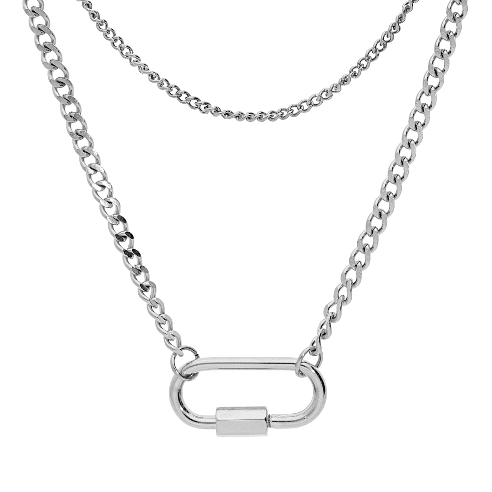 Collier en acier double rang avec mousqueton viss� 39+5cm - Vue 1