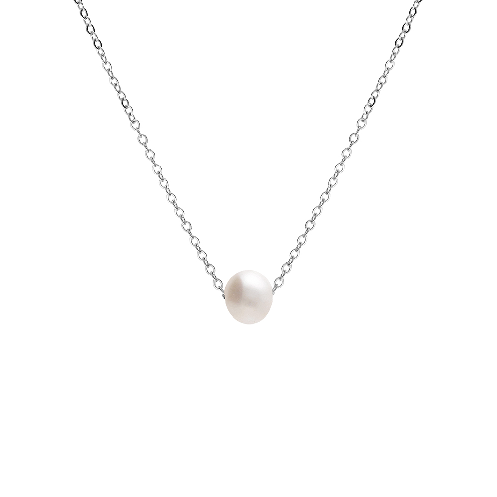 Collier en acier et perle de culture d\'eau douce 40+9cm - Vue 1