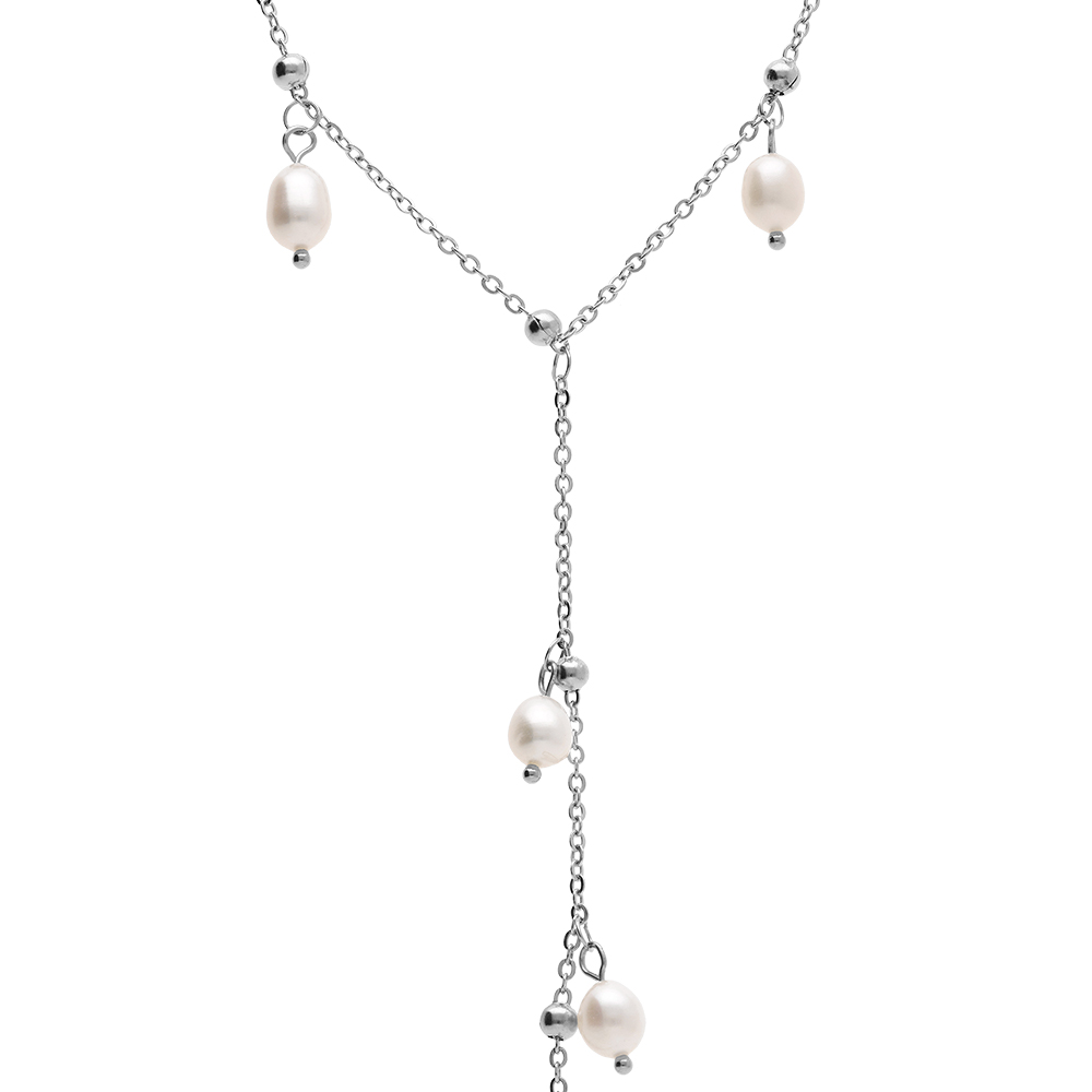 Collier en acier et perles de culture d\'eau douce 40+4cm - Vue 1