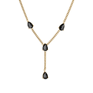 Collier en acier et PVD dor forme Y oxydes noirs 39.5+4cm - Vue 1