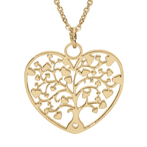 Collier en acier et PVD dor pendentif motif coeur arbre de vie decoup 28mm 40+5cm - Vue 1