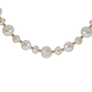 Collier en acier et PVD dor perles blanches vritables 40+5cm - Vue 1