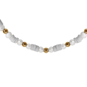 Collier en acier et PVD dor rondelles blanches et perles de culture d\'eau douce blanches vritable 37+5cm - Vue 1