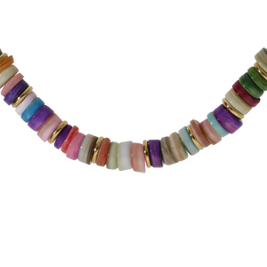 Collier en acier et PVD dor rondelles coquillage teint multicolore 35+9cm - Vue 1