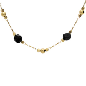 Collier en acier et PVD jaune boule facete noire et petites boules lisses 39+5cm - Vue 1