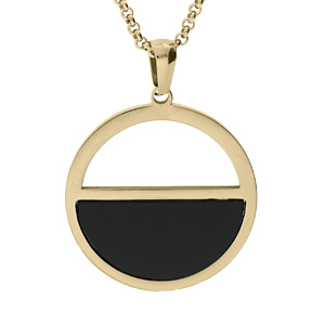 Collier en acier et PVD jaune chaneavec pendentif anneau et demi cercle noir 42+4cm - Vue 1