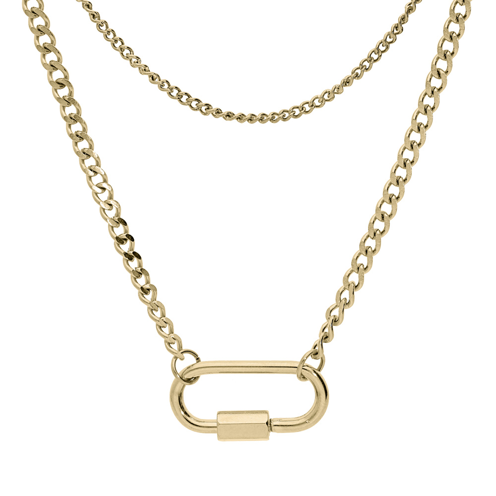 Collier en acier et PVD jaune double rang avec mousqueton viss� 39+5cm - Vue 1