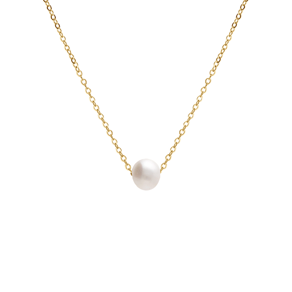 Collier en acier et PVD jaune et perle de culture d\'eau douce 40+9cm - Vue 1