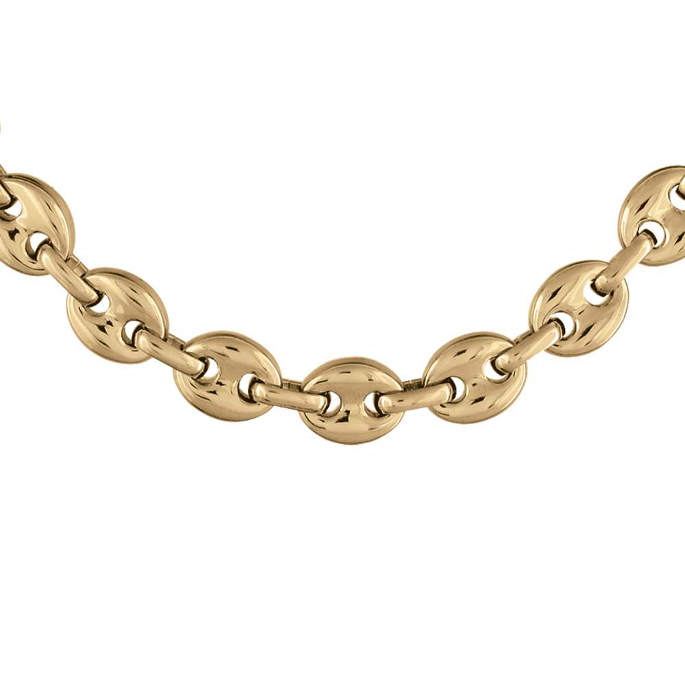 Collier en acier et PVD jaune maille grain caf� massive - largeur 9mm longueur  55cm - Vue 1