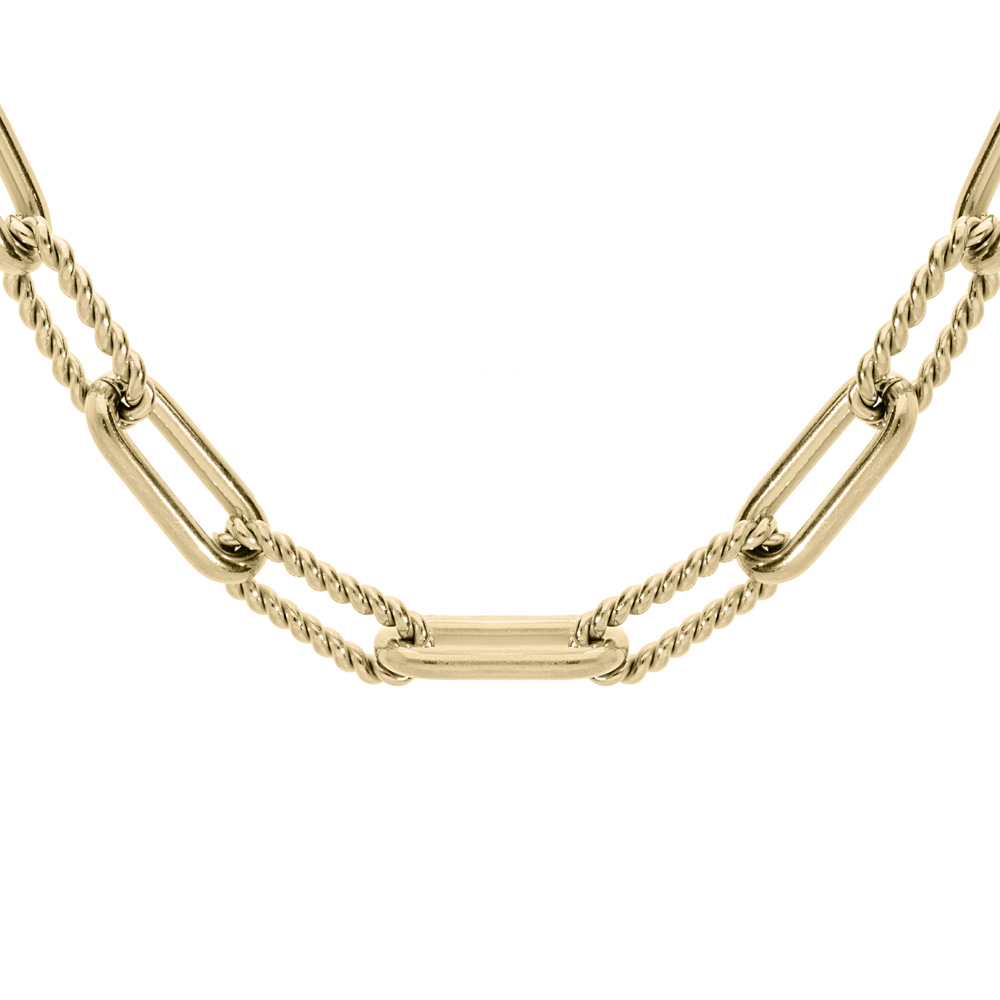 Collier en acier et PVD jaune maille rectangulaire et torsad�e mod�le fin 48+1cm - Vue 1