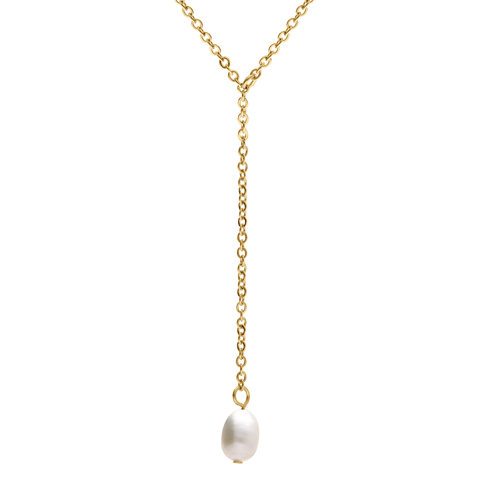 Collier en acier et PVD jaune perles de culture d\'eau douce 49cm - Vue 1