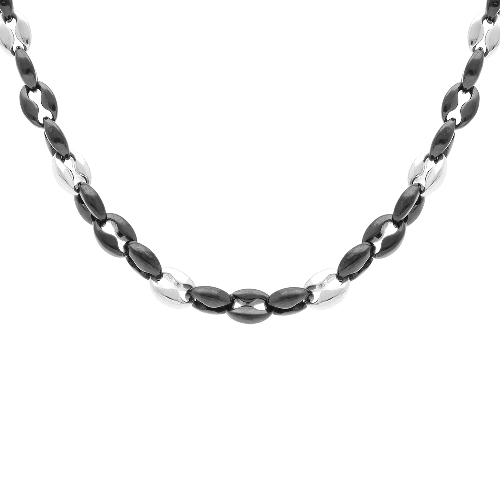 Collier en acier et PVD noir maille grain de caf� 50+5cm - Vue 1