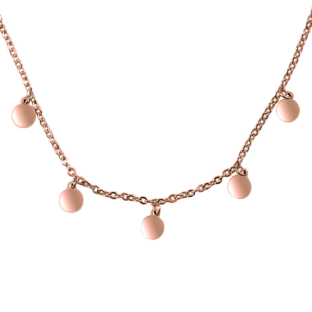 Collier en acier et PVD rose cha�ne avec pampilles rondes lisses 42+5cm - Vue 1