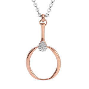Collier en acier et PVD rose chane avec pendentif anneau et pince en oxyde 41,5+3cm - Vue 1