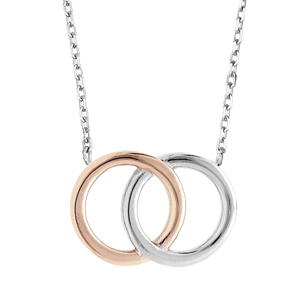 Collier en acier et PVD rose chane avec pendentif double cercle  42+3cm - Vue 1