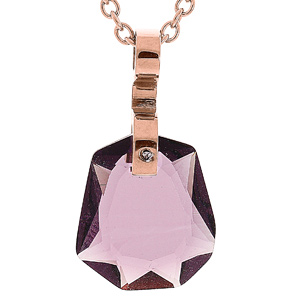 Collier en acier et PVD rose chane avec pendentif en verre teint violet 40+5cm - Vue 1