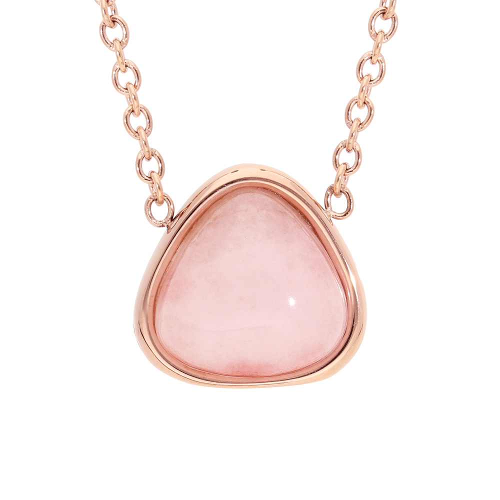 Collier en acier et PVD rose cha�ne avec pendentif pierre Quartz rose 42+3cm - Vue 1