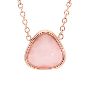 Collier en acier et PVD rose chane avec pendentif pierre Quartz rose 42+3cm - Vue 1