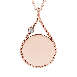 Collier en acier et PVD rose chane avec pendentif rond  graver dans une goutte contour perl 38+7cm - Vue 1