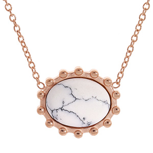 Collier en acier et PVD rose chane avec Turquoise blanche vritable contour dentel 40+5cm - Vue 1