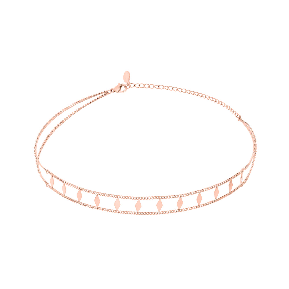 Collier en acier et PVD rose double rang 32,5+7cm - Vue 1