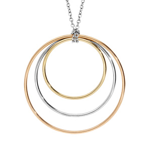 Collier en acier et PVD rose et jaune 3 anneaux 80cm - Vue 1