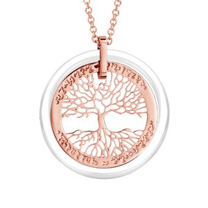 Collier en acier et PVD rose pendentif arbre de vie contour cramique blanche 42+3cm - Vue 1